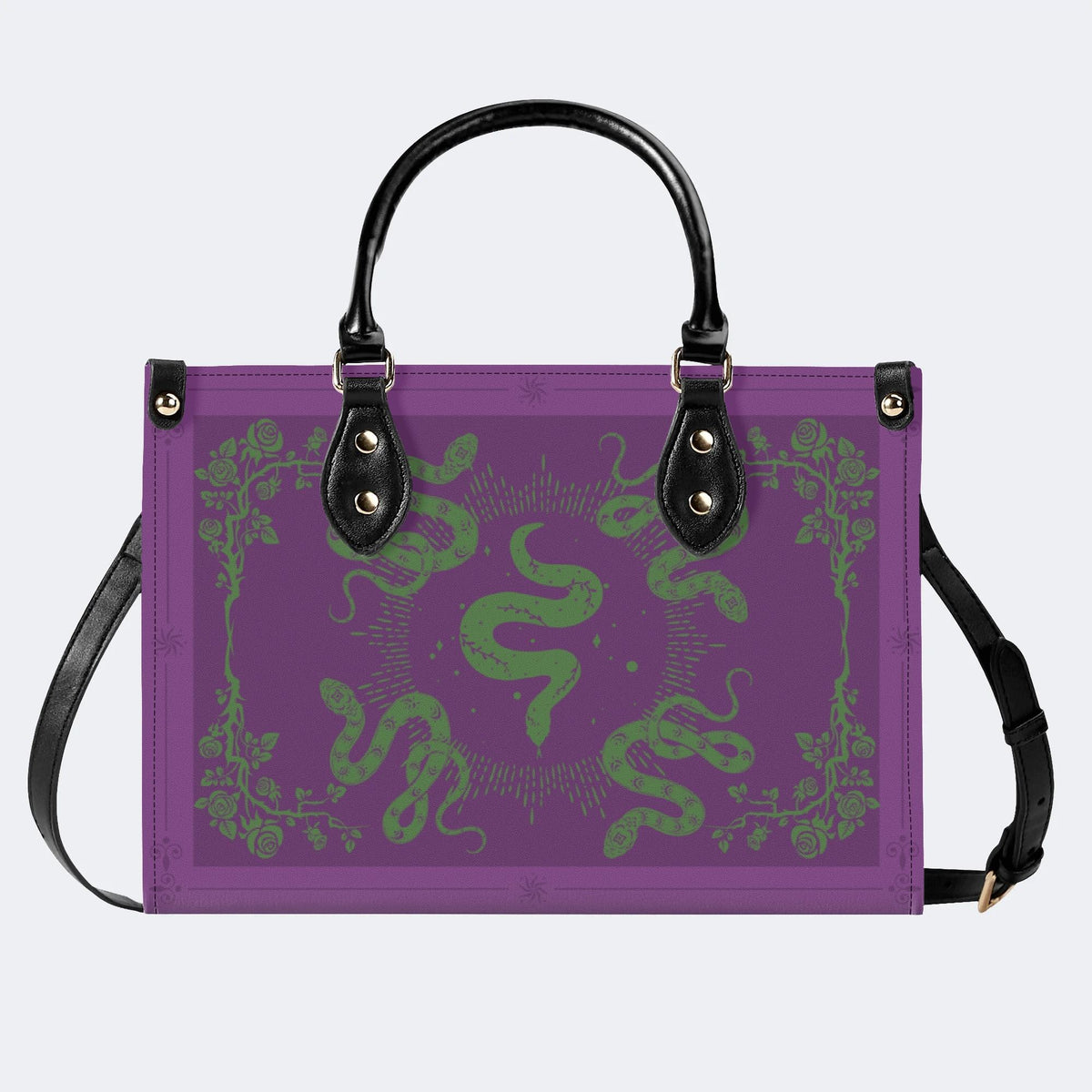 Inscribed Viper Print - Leather Handbag