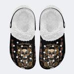 Traditional Skull & Panther Print - Removable Fur Lined Slippers/Sandals