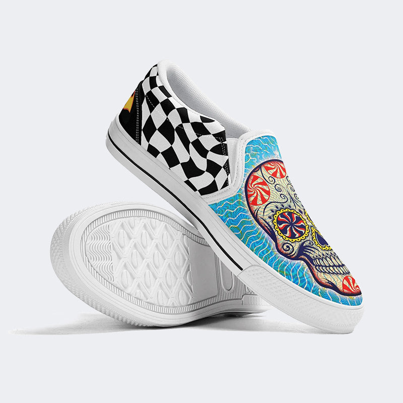 Unisex Skull Graffiti Art Print - Slip On Shoes