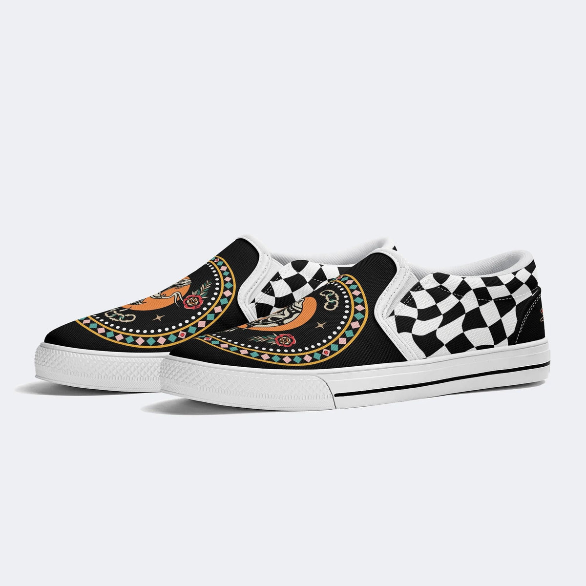 Black And White Snake Print - Slip On Shoes