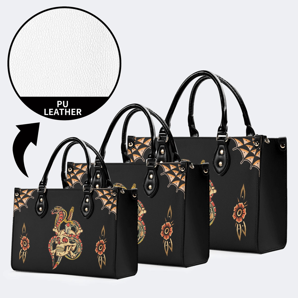 Skeleton Snake Print - Leather Handbag