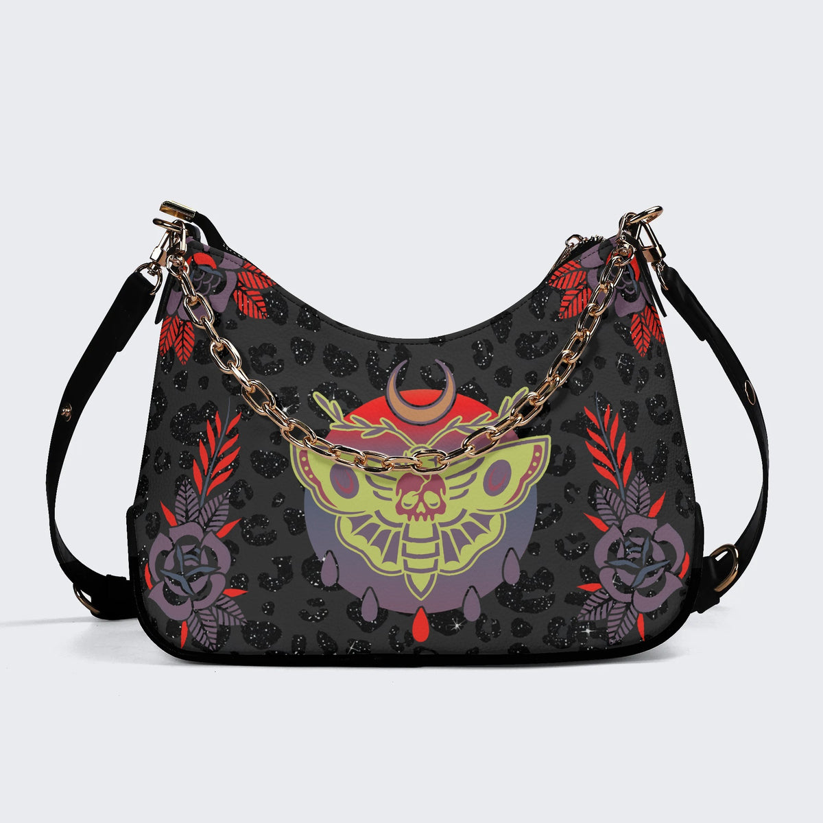 Classic Death Moth Print - Leather Crossbody Bag