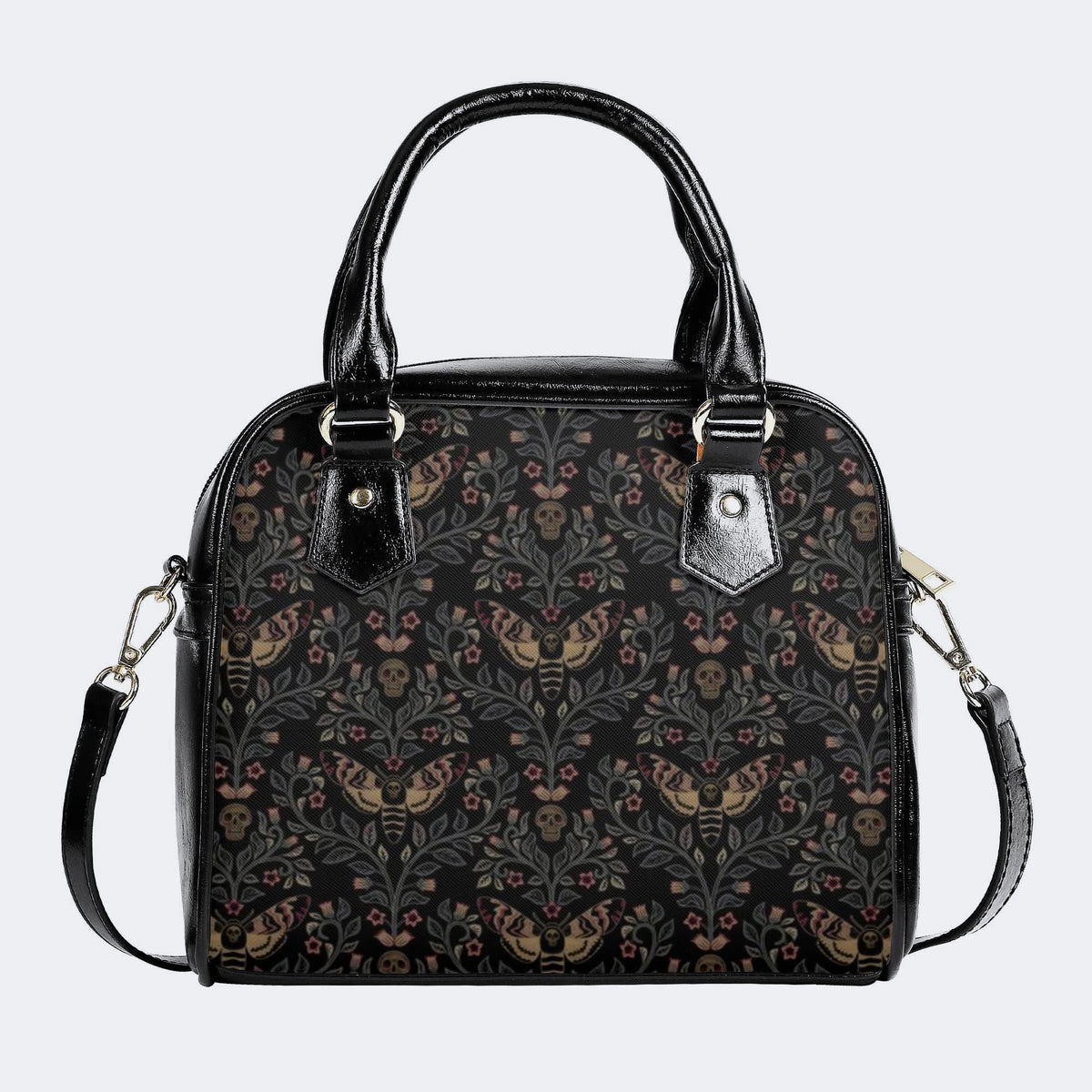 Death Moth In The Flower Print - Leather Shoulder Handbag