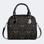 Death Moth In The Flower Print - Leather Shoulder Handbag