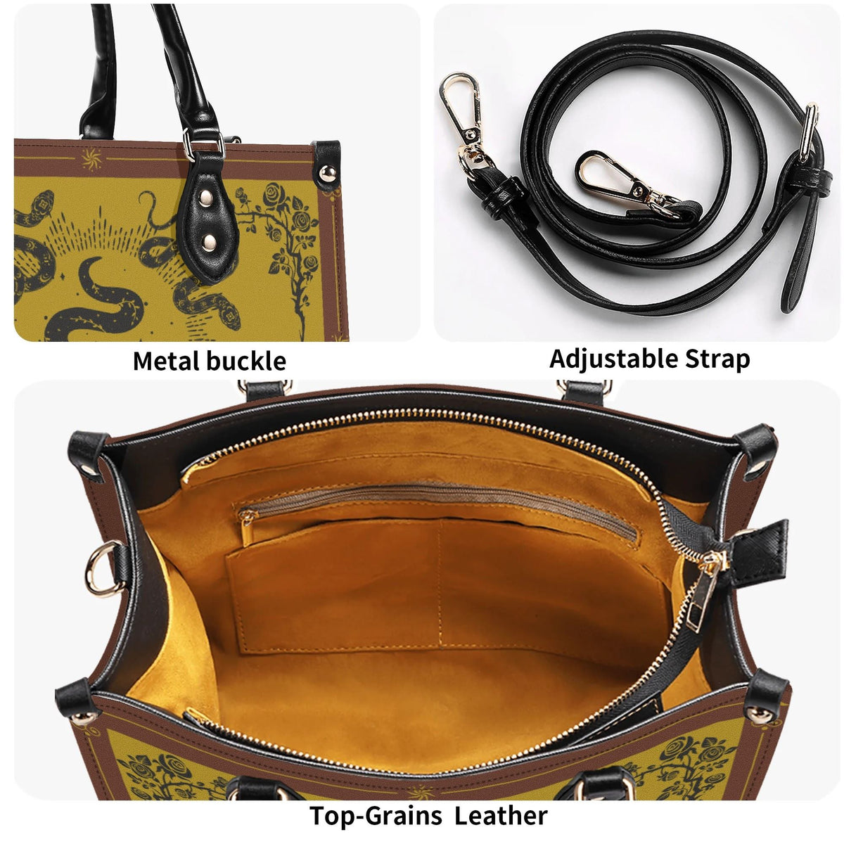 Inscribed Viper Print - Leather Handbag