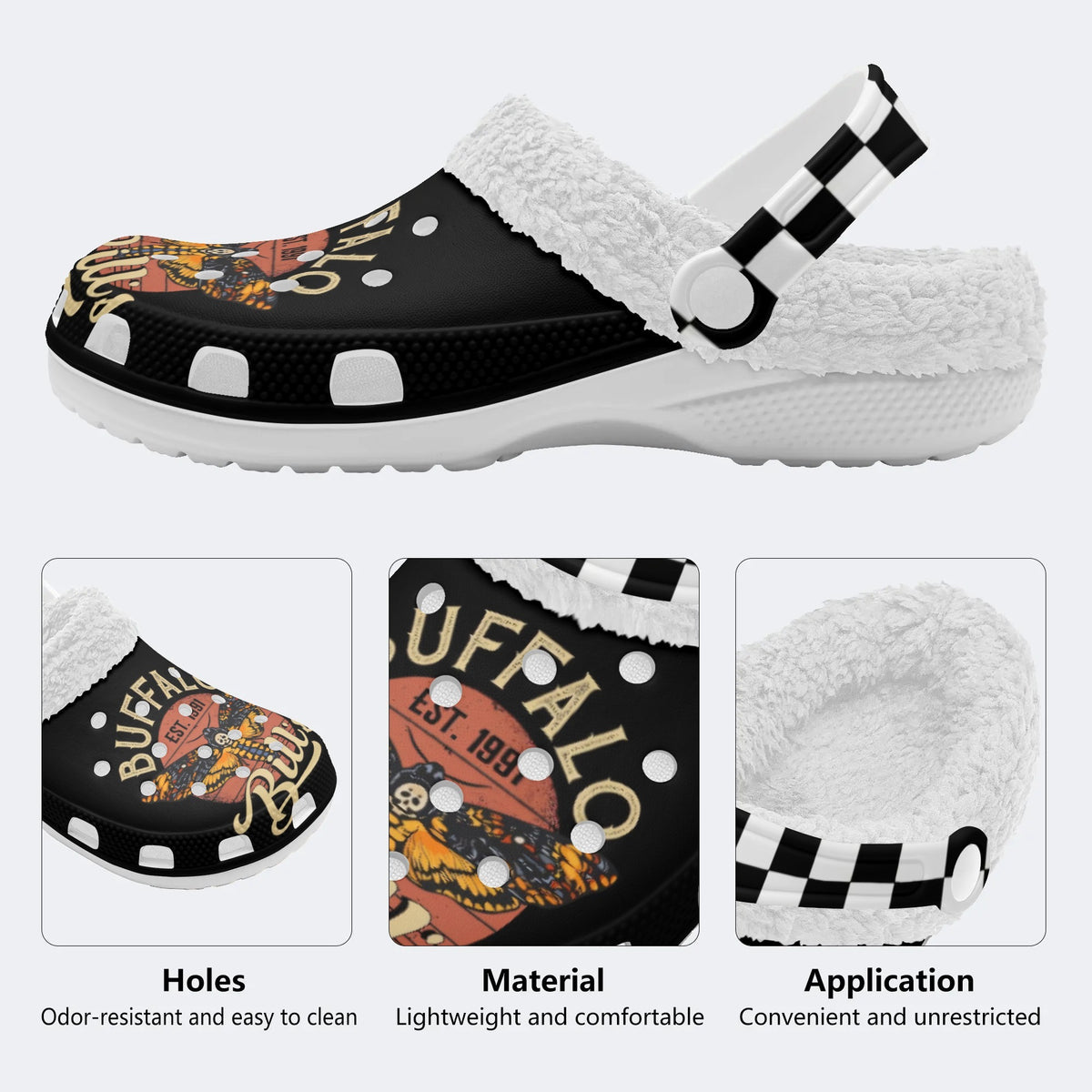 Unisex Death Moth Print - Fur Lined Slippers