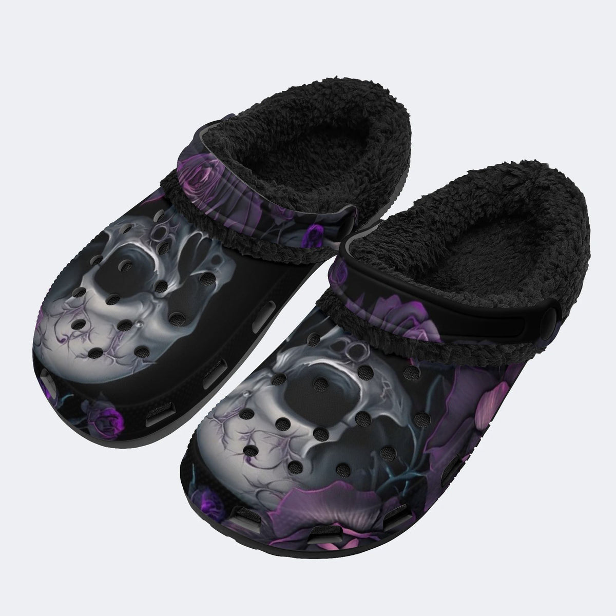 Skull Violet Rose - Fur Lined Slippers/Sandals