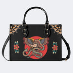 Vintage Eagle & Snake Print - Leather Handbag