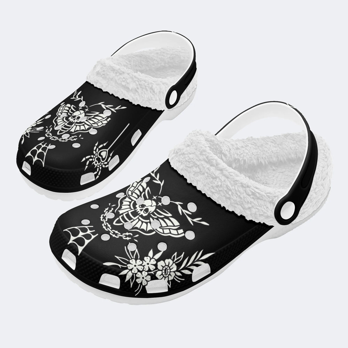 Death Moth Vintage Print - Fur Lined Slippers/Sandals