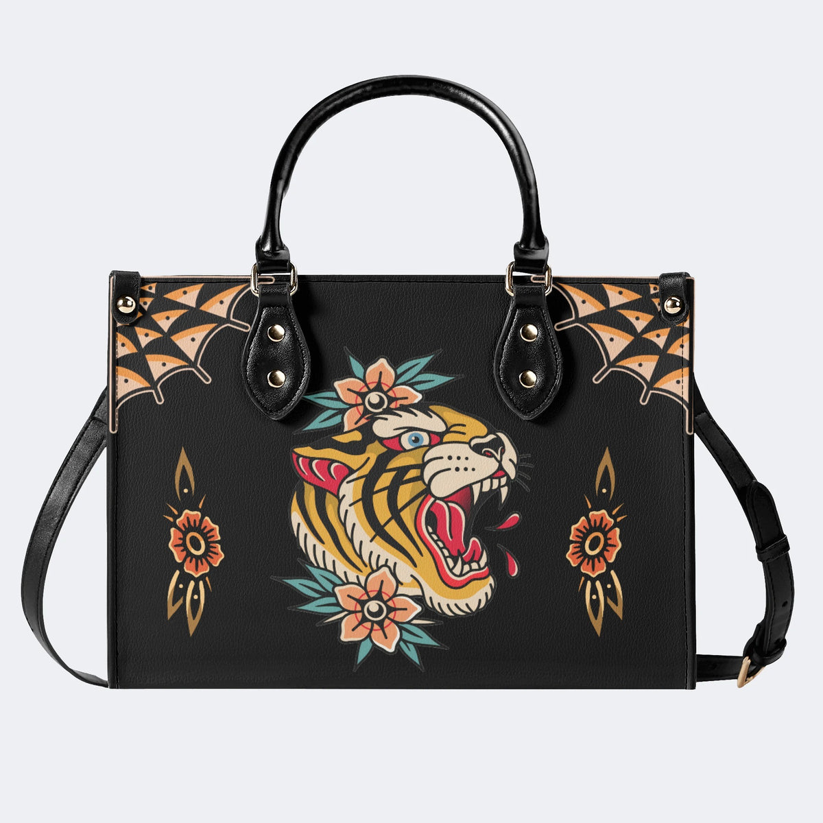 Flower Tiger Art Print - Leather Handbag