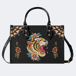 Flower Tiger Art Print - Leather Handbag