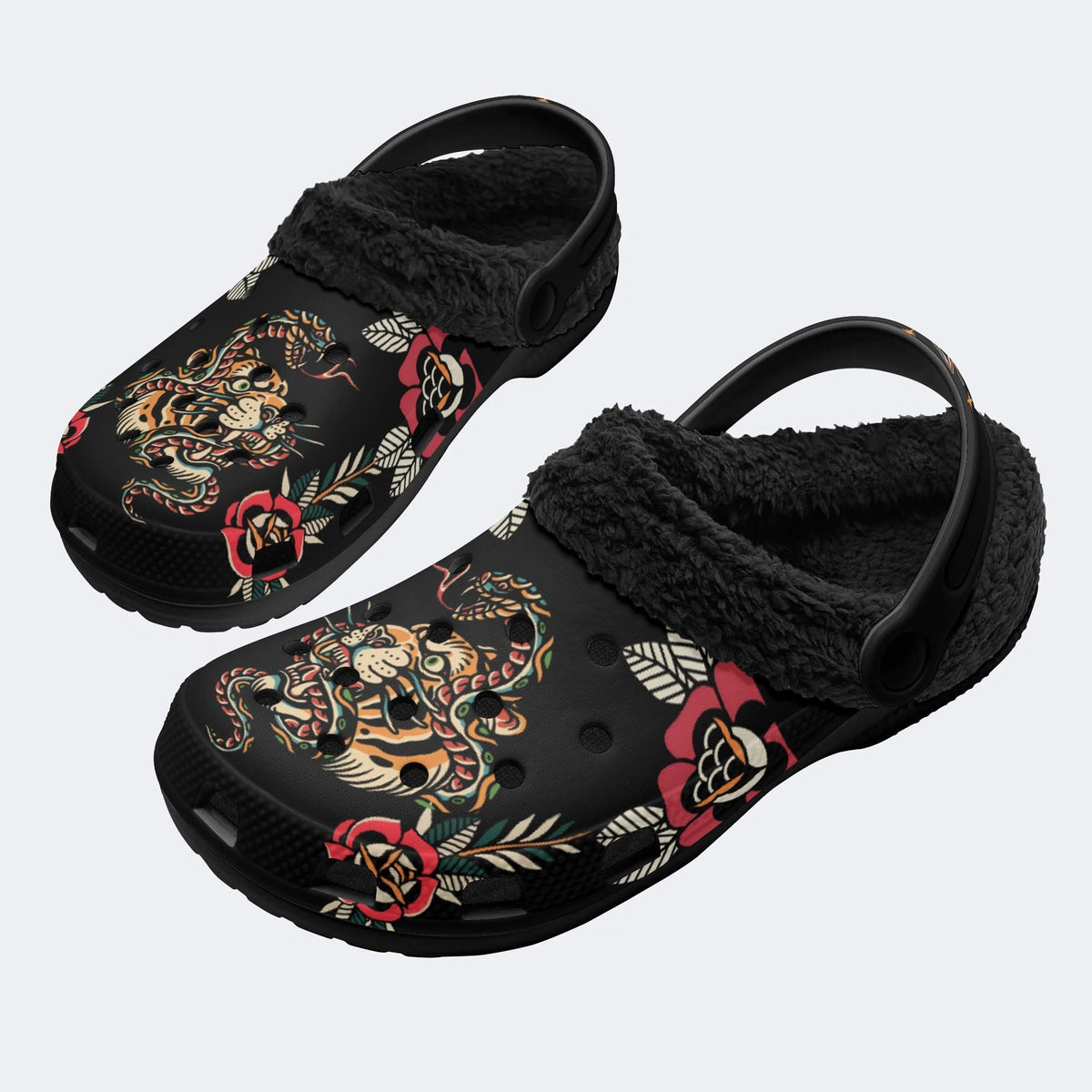 Classic Snake&Panther Print - Removable Fur Lined Slippers/Sandals