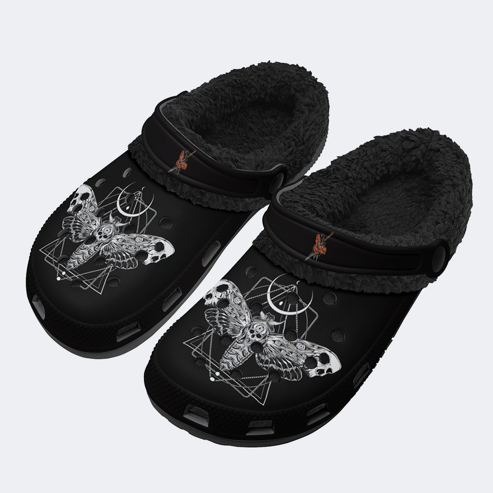 Surreal Death Moth&Skull - Fur Lined Slippers/Sandals