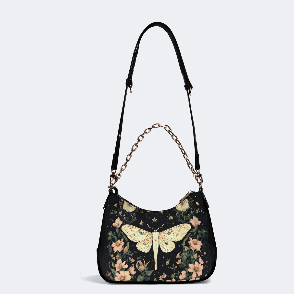 Moth In The Flower Bush - Leather Crossbody Bag