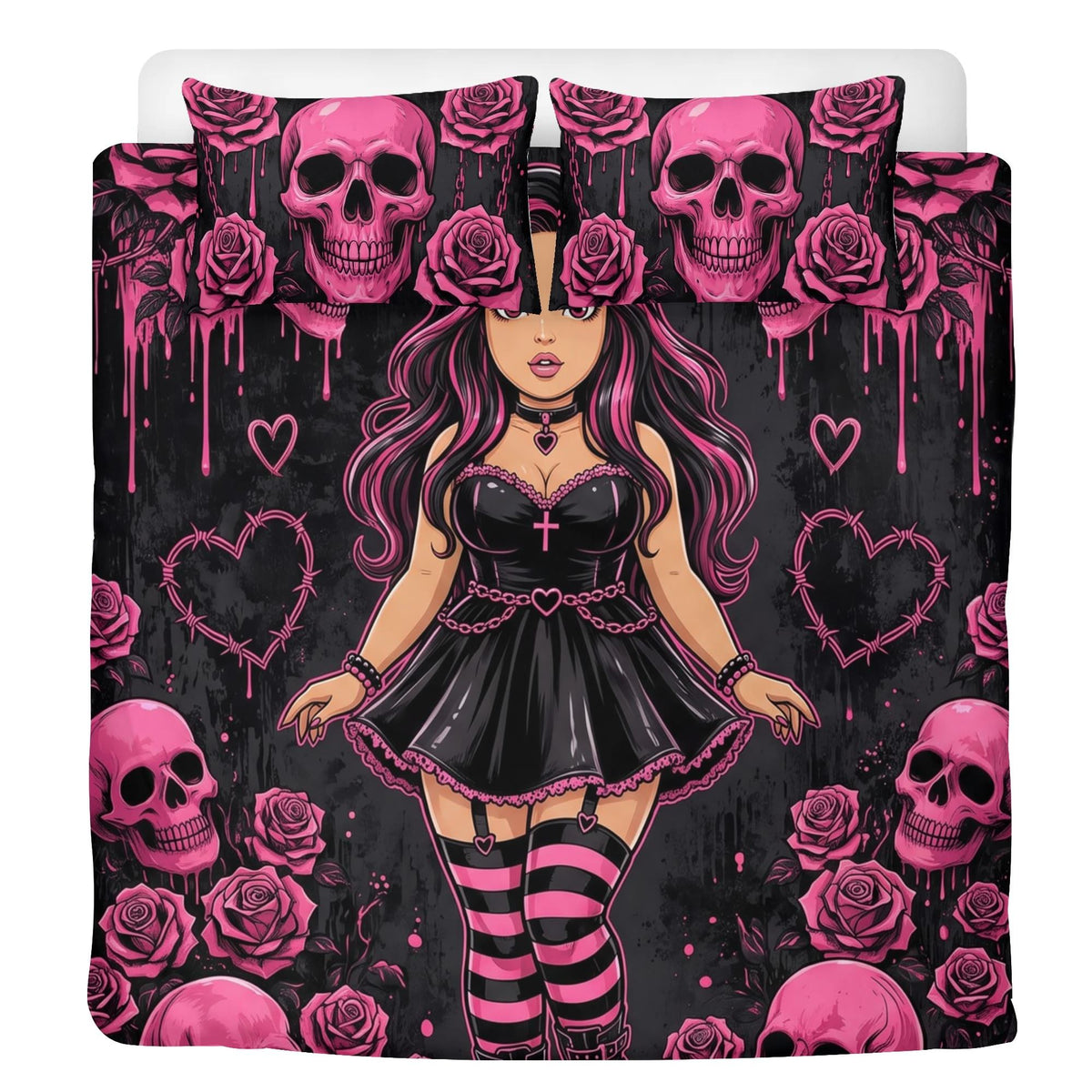 Pastel Goth Doll Print - Three Piece Bedding Set
