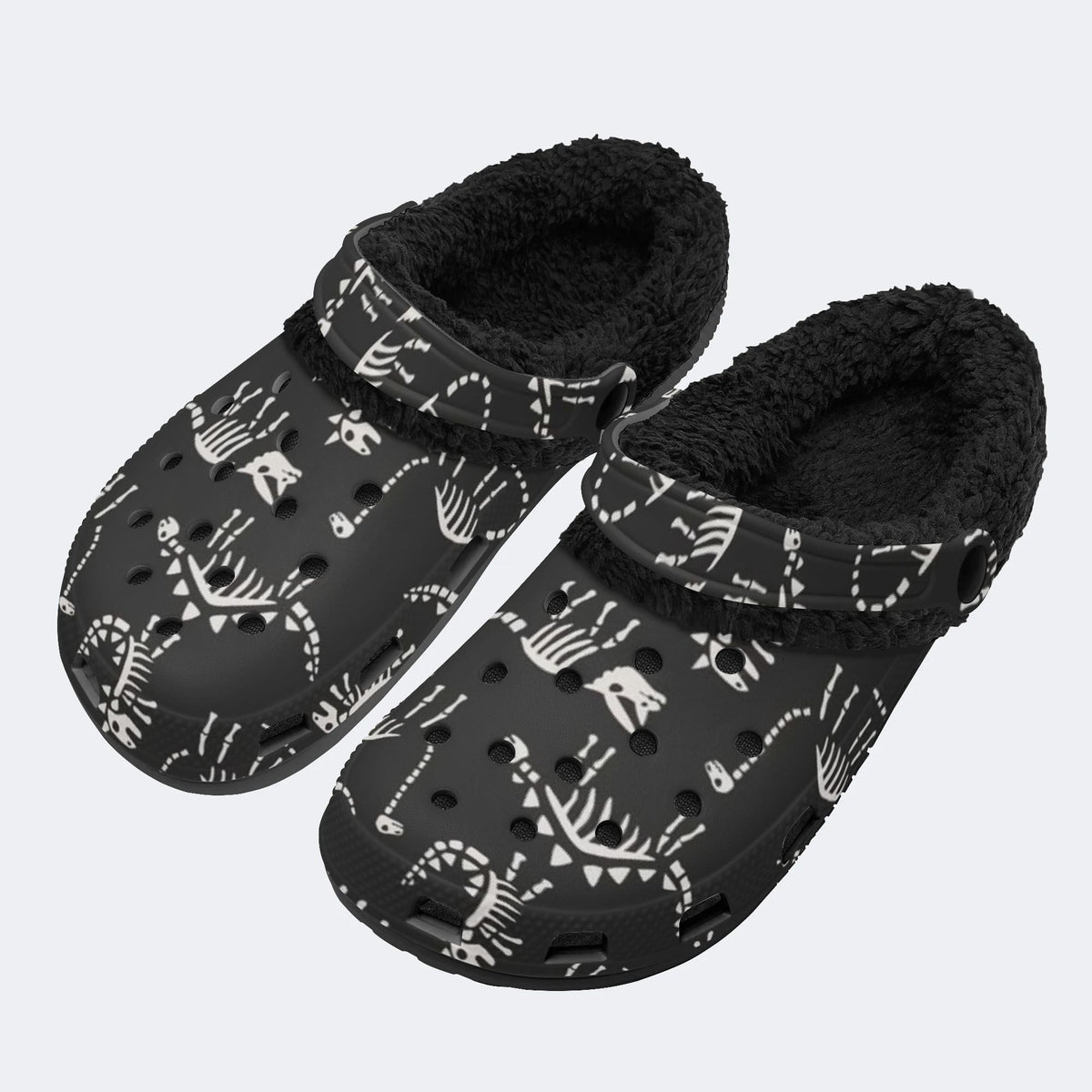 Black Dinosaur Fossil - Fur Lined Slippers/Sandals
