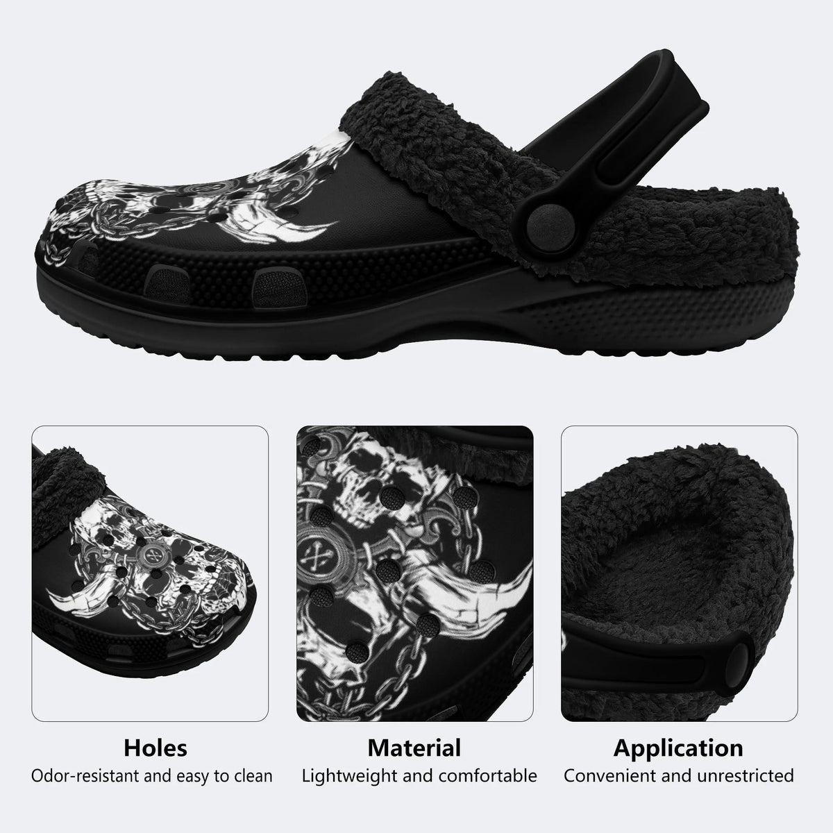 Chain Bull Skull - Fur Lined Slippers/Sandals