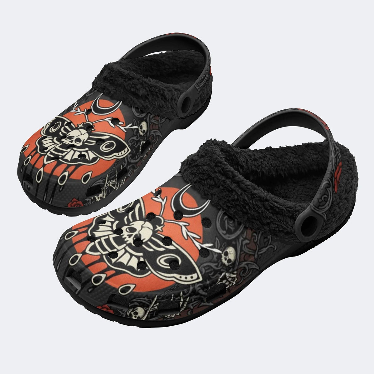 Moth Skull Rose - Fur Lined Slippers/Sandals