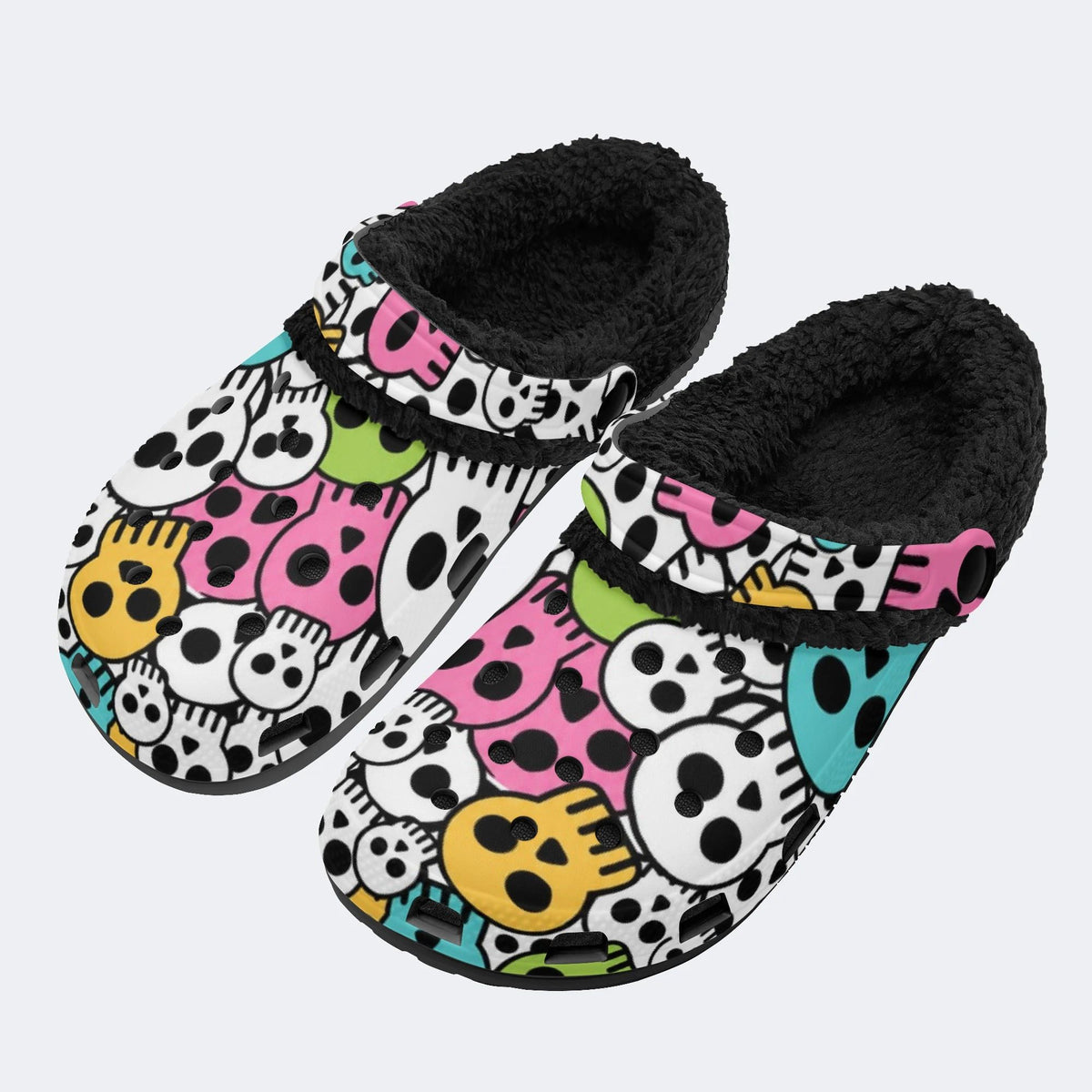 Pop Art Skull Pattern - Fur Lined Slippers/Sandals
