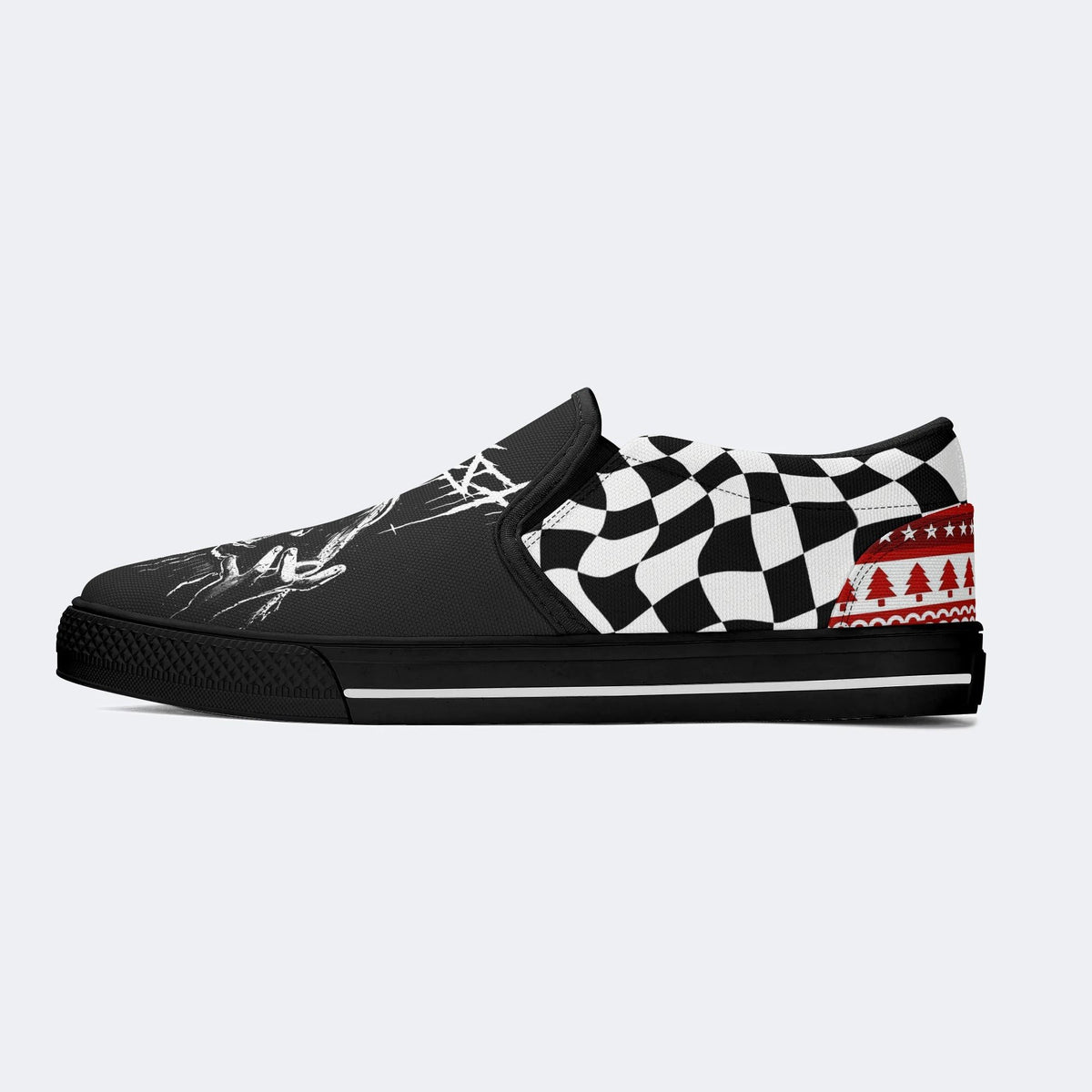 Unisex Black Metal Pinhead Print - Slip On Shoes