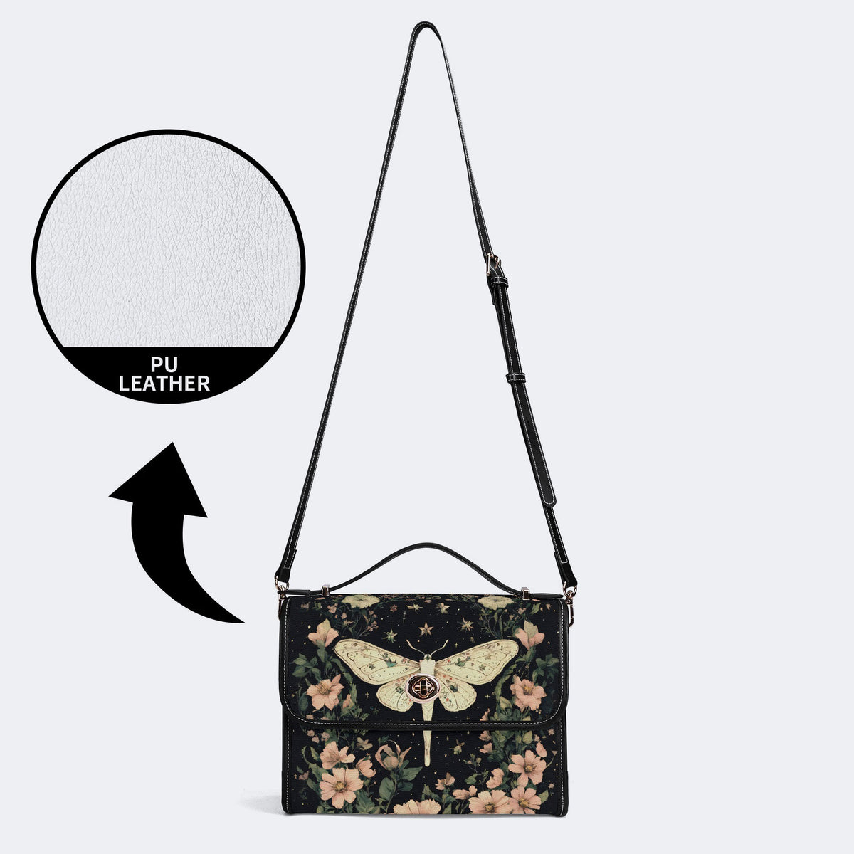 Moth In The Flower Bush - Leather Satchel Bag