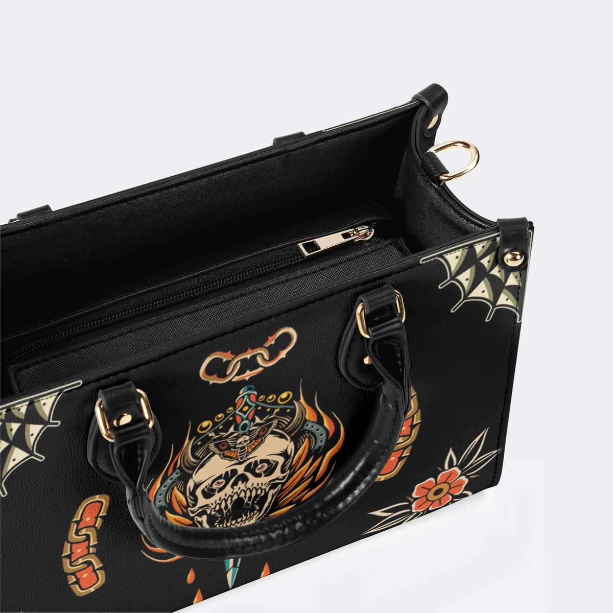 Death Moth&Skeleton Print - Leather Handbag