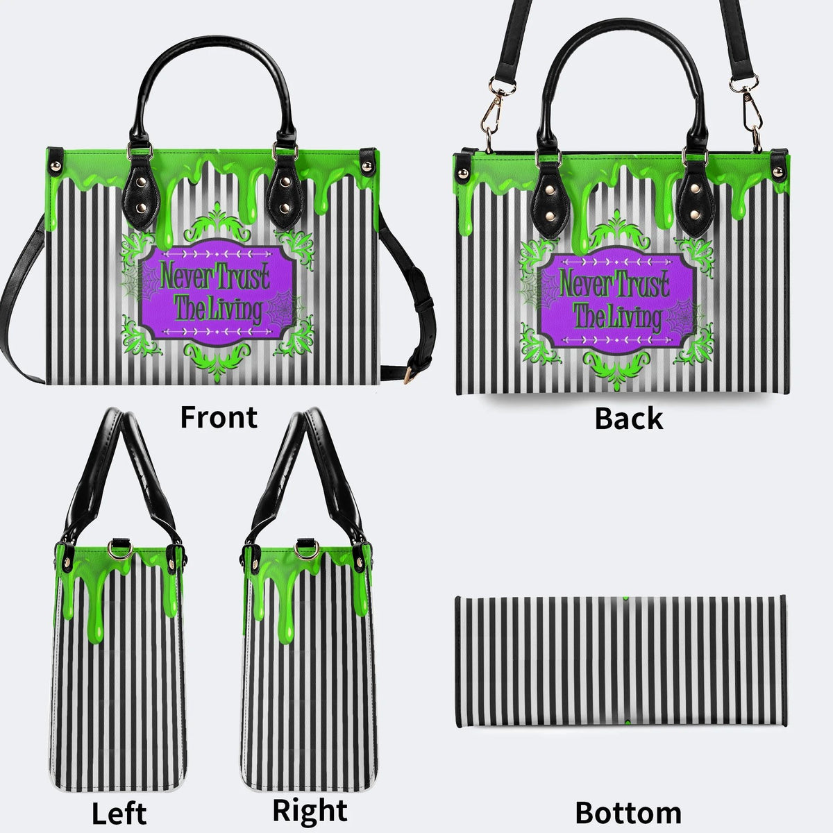 Classic Black And White Stripes - Leather Handbag