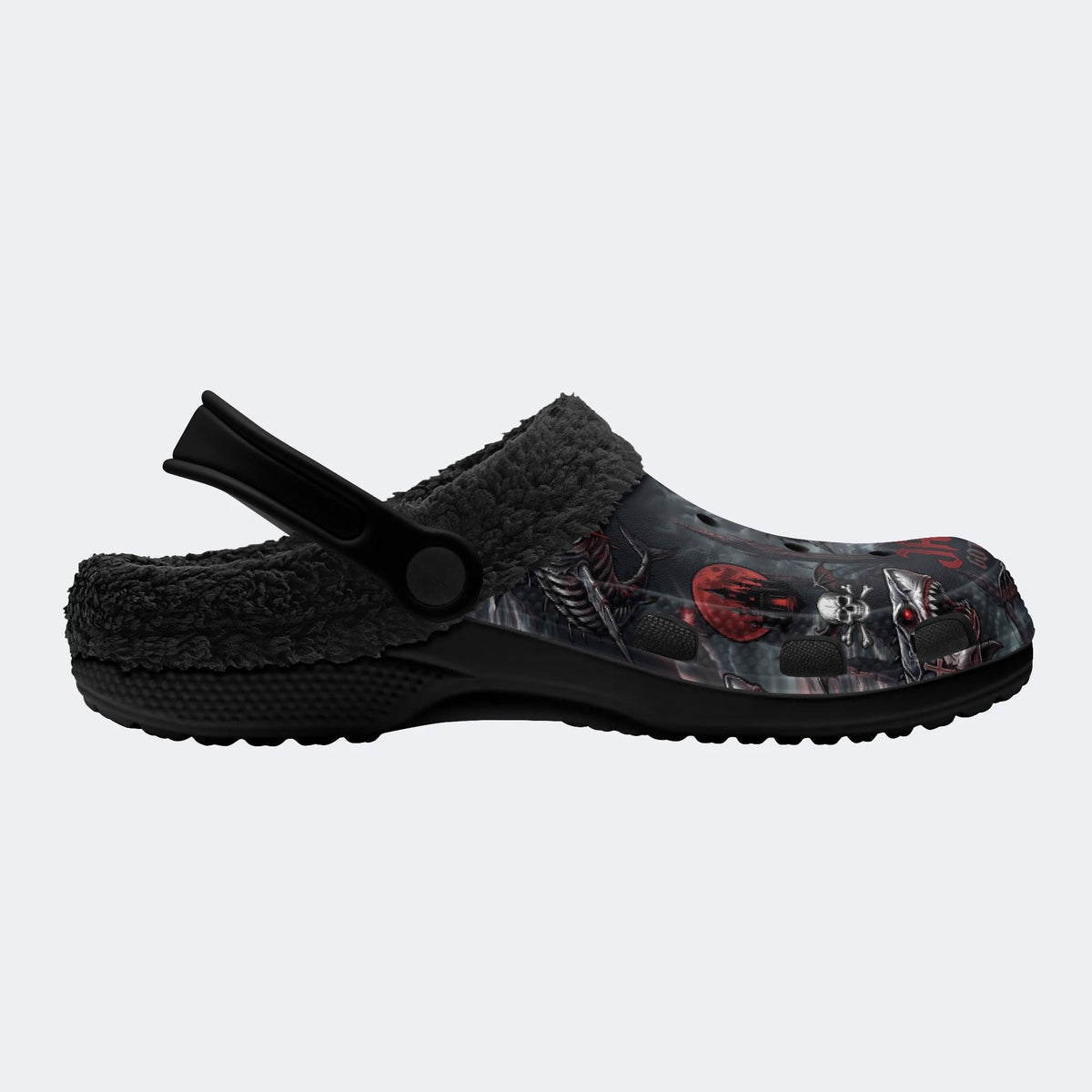 Gothic Skeleton Shark Skull Blood Moon Castle - Fur Lined Slippers/Sandals