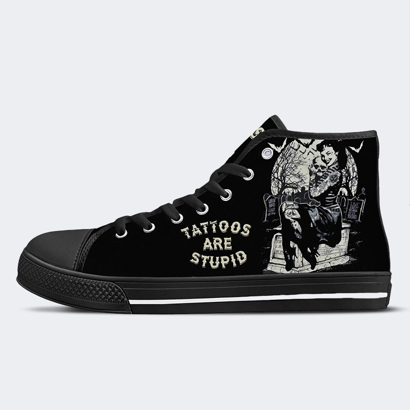 Unisex Retro Tattooed Girl Friedhof Totenkopf Punk Print - High Top Canvas