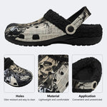 Retro Horror Skull Print - Fur Lined Slippers