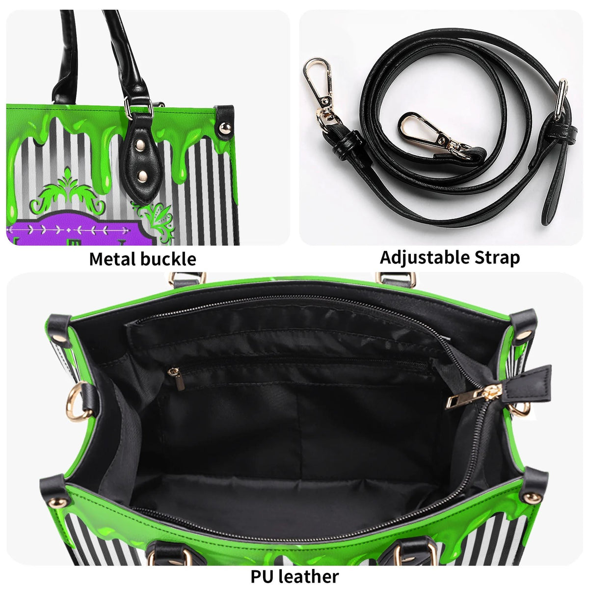 Classic Black And White Stripes - Leather Handbag