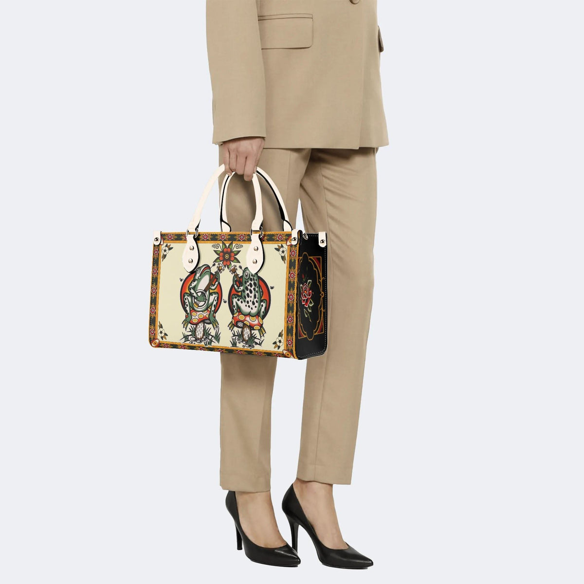 Old School Rock Frog Print - Leather Handbag