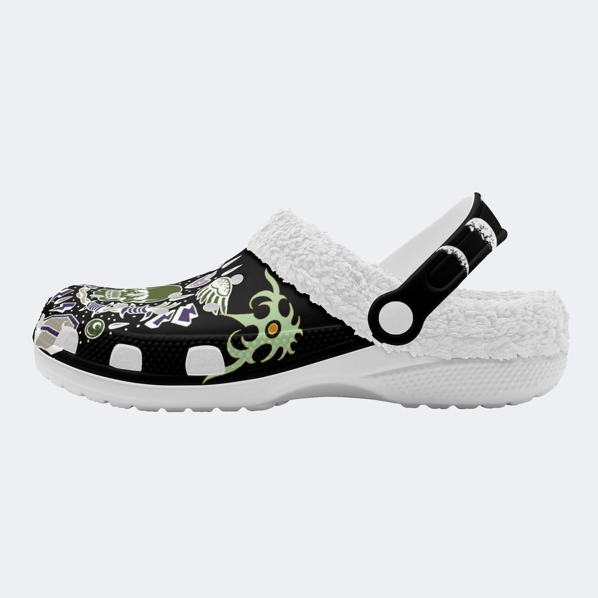 Horror Skull Skeleton Print - Fur Lined Slippers/Sandals