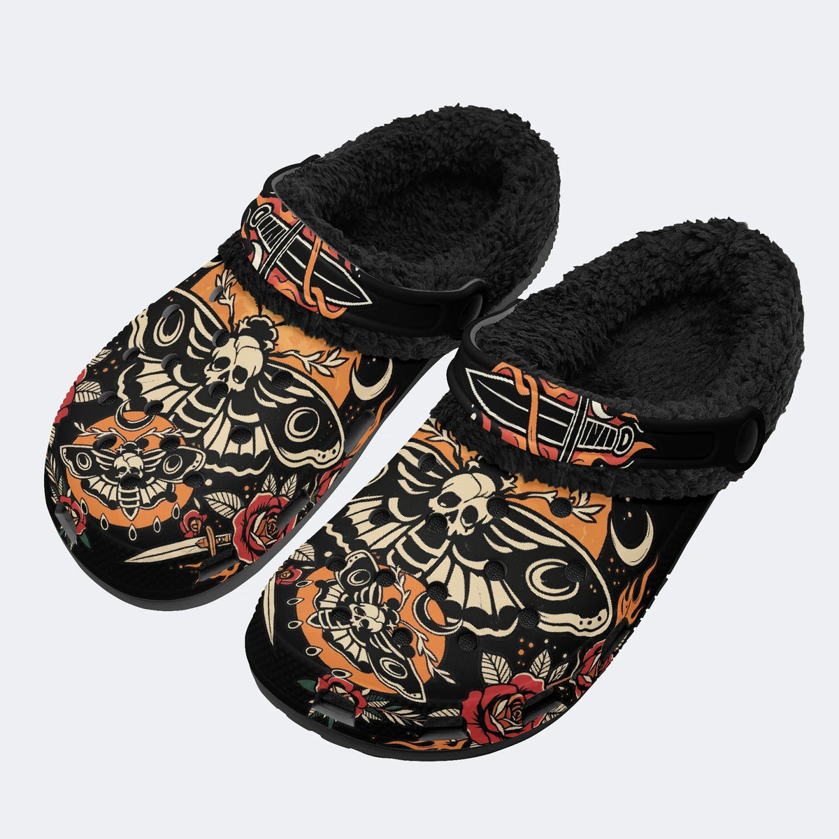Death Moth Skull Dagger - Fur Lined Slippers/Sandals