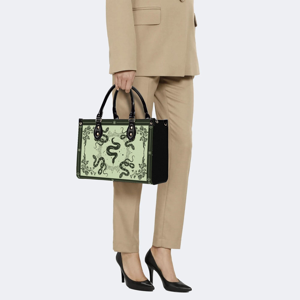 Inscribed Viper Print - Leather Handbag