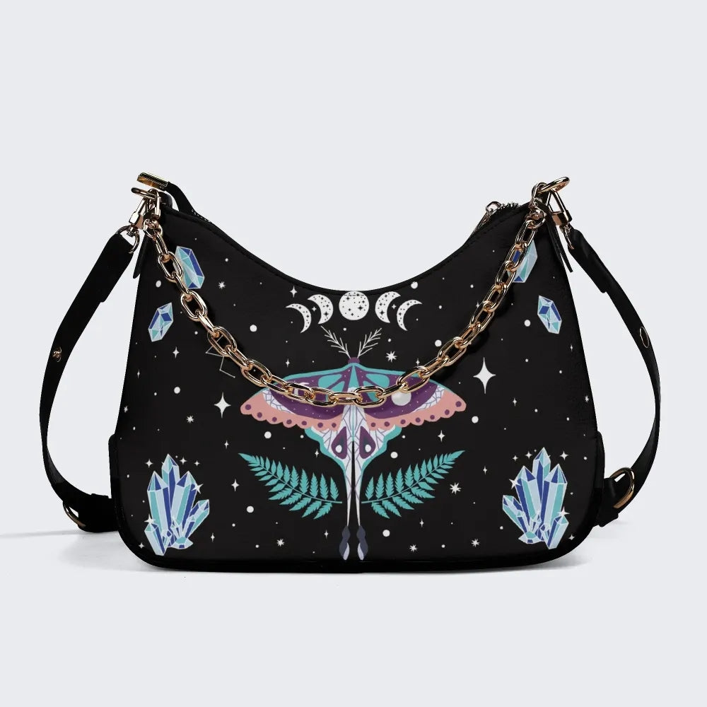 Death Moth Under The Stars - Leather Crossbody Bag