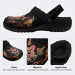 Japanese Traditional Hannya Mask Print - Removable Fur Lined Slippers/Sandals