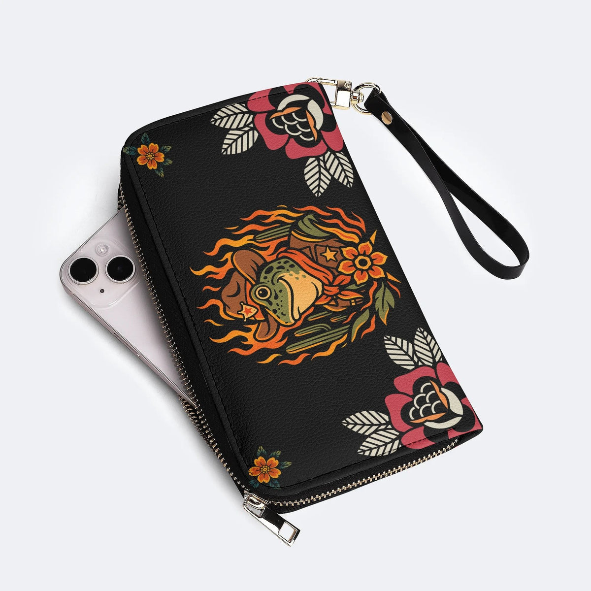 Flame Cowboy Frog Print - Leather Wallet