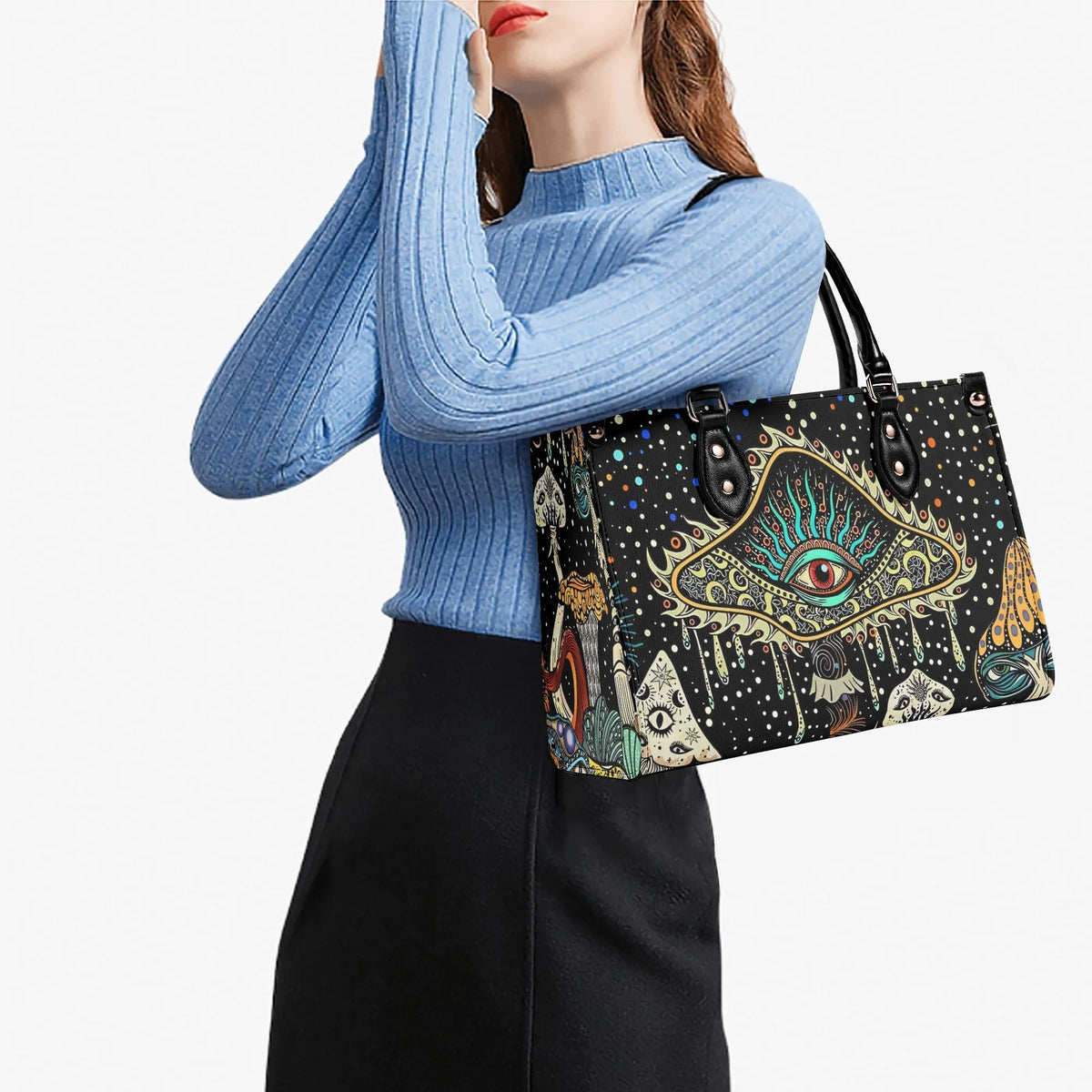 Retro Dark Mushroom Eyes Halloween Print - Handbag