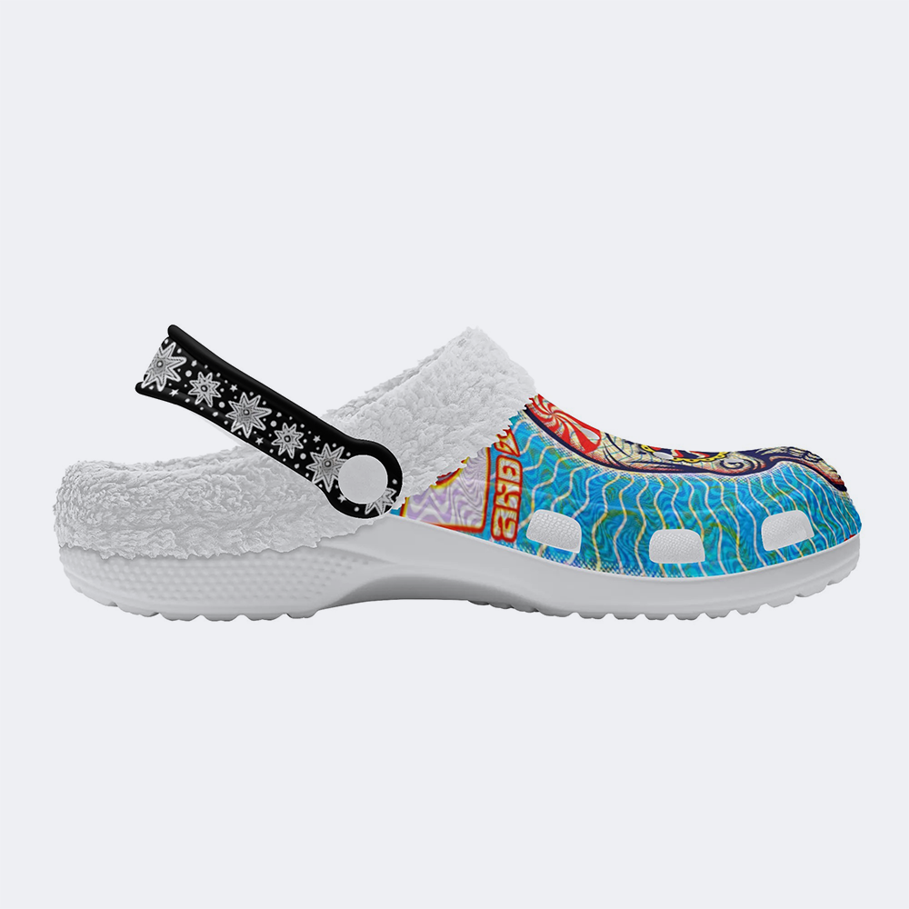 Unisex Skull Graffiti Art Print - Fur Lined Slippers/Sandals