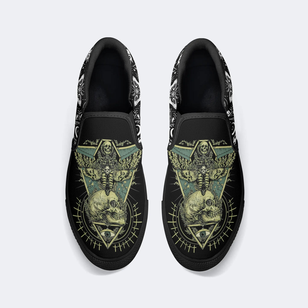 Unisex Death Moth&Skull Print - Slip On Shoes