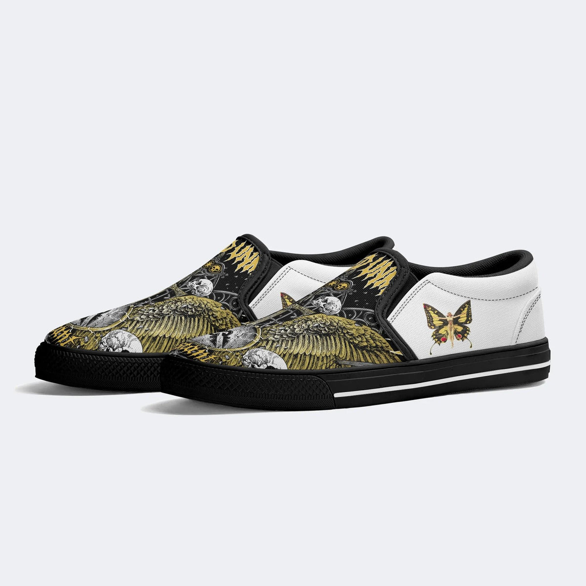 Unisex Wing&Skull&Cross Print - Slip On Shoes