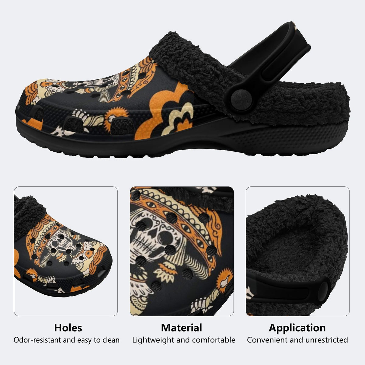 Orange Dead Skull - Fur Lined Slippers/Sandals