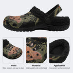 Dark Botanical Moth - Fur Lined Slippers/Sandals