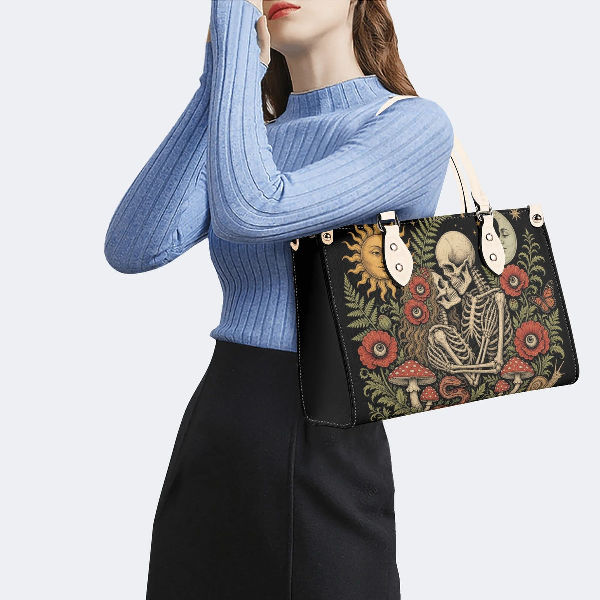 Mushroom Skeleton Lovers Print Handbag Factory Direct Sales