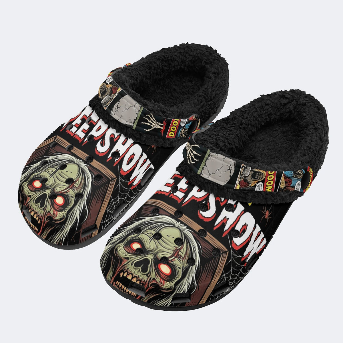 Gothic Horror Zombie Comic - Fur Lined Slippers/Sandals