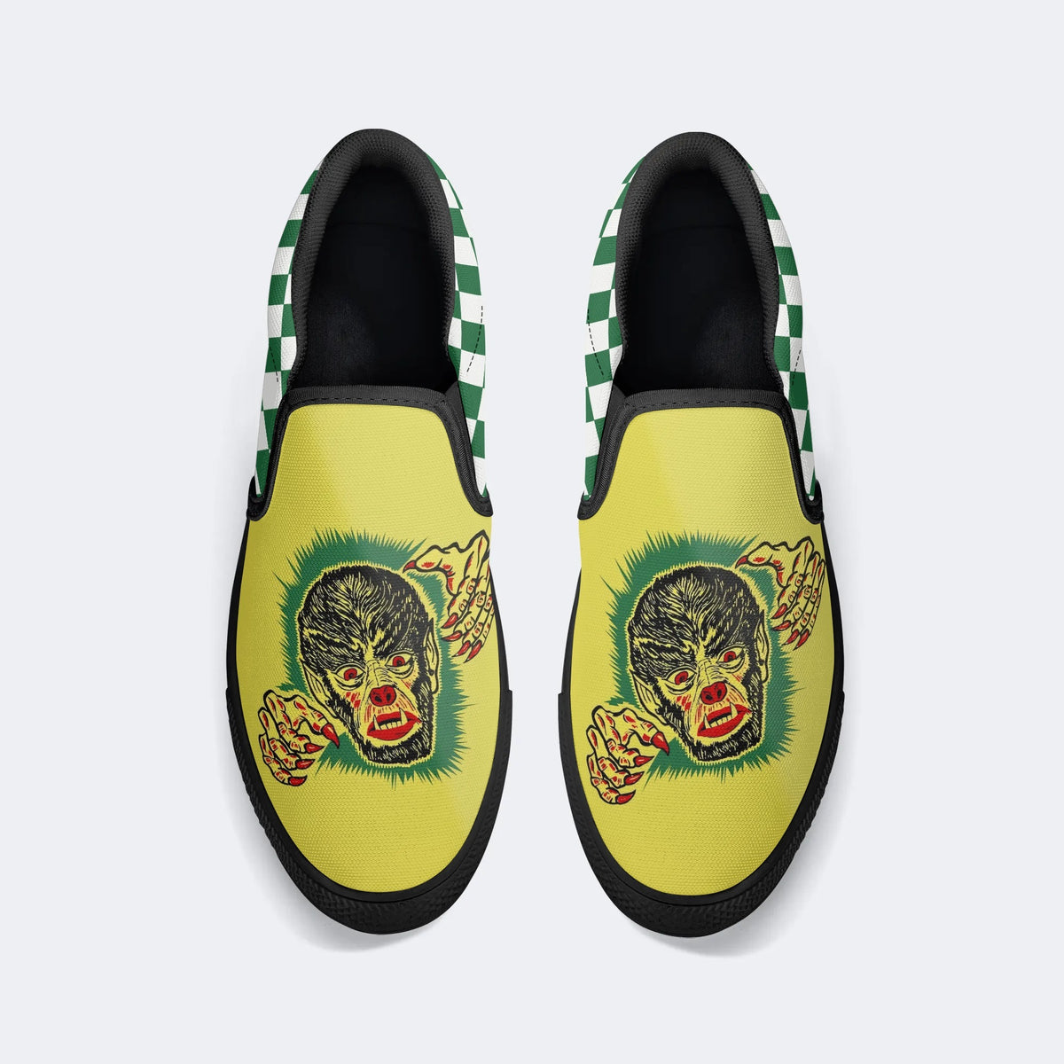 Vintage Wolfman Halloween Art - Slip On Shoes