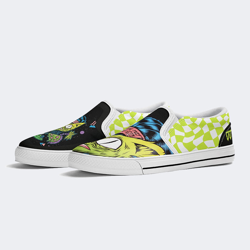 Unisex Skateboarding Cat Print - Slip On Shoes