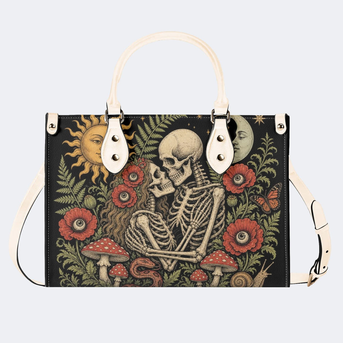 Mushroom Skeleton Lovers Print Handbag Factory Direct Sales