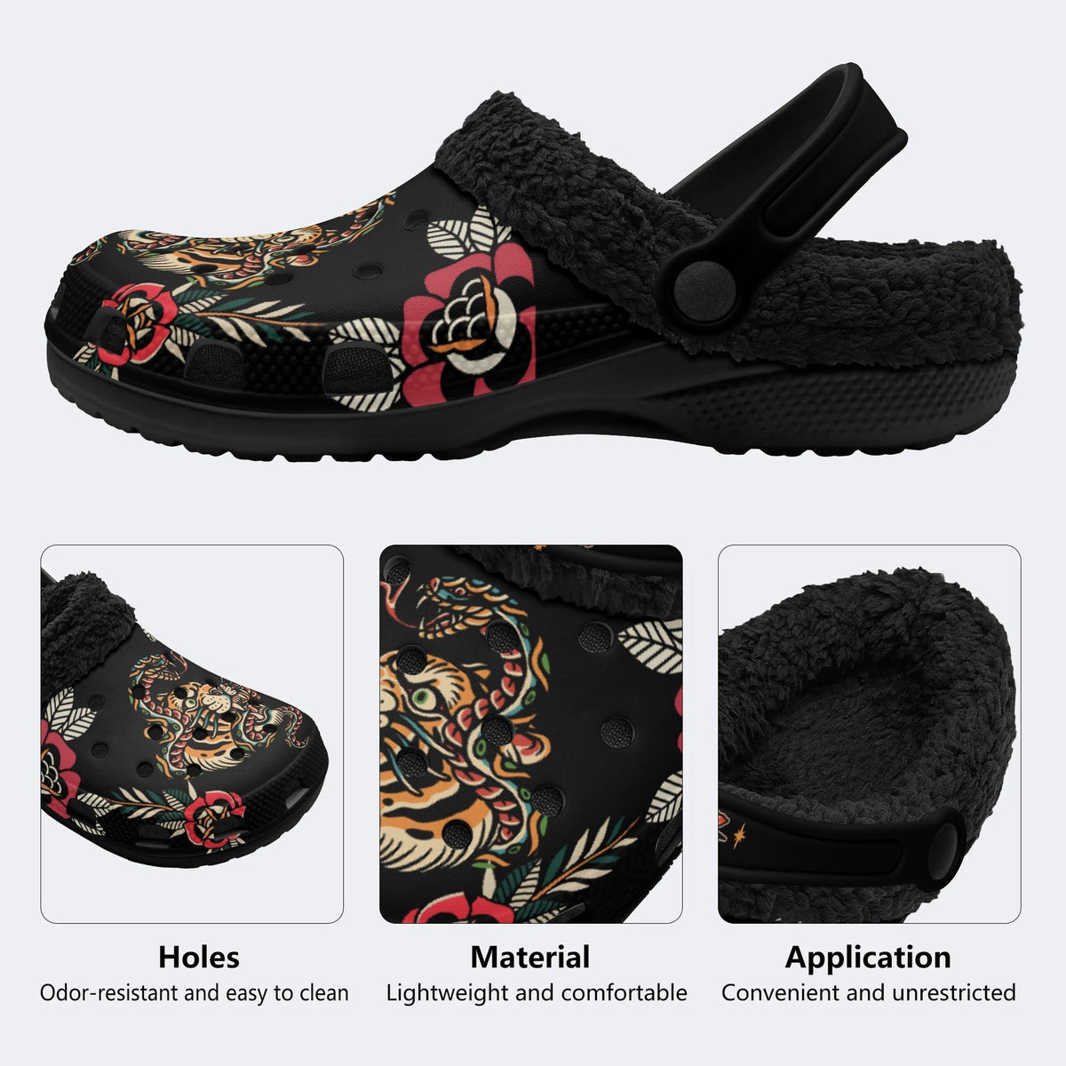 Classic Snake&Panther Print - Removable Fur Lined Slippers/Sandals